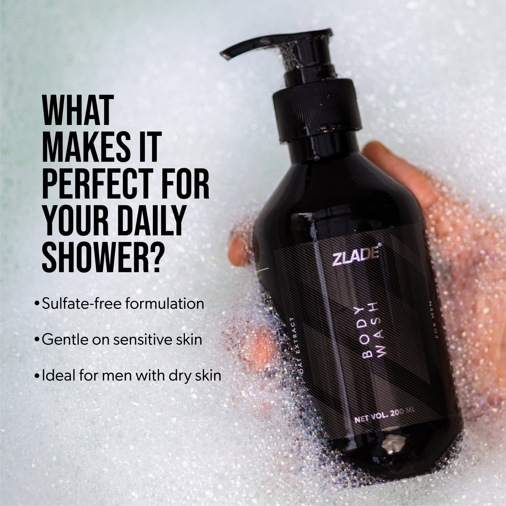 Zlade Body Wash for Men with Niacinamide & Oat Extract | Soothing & Hydrating | Sulfate-free 200 ml - Skin Care - ZLADE