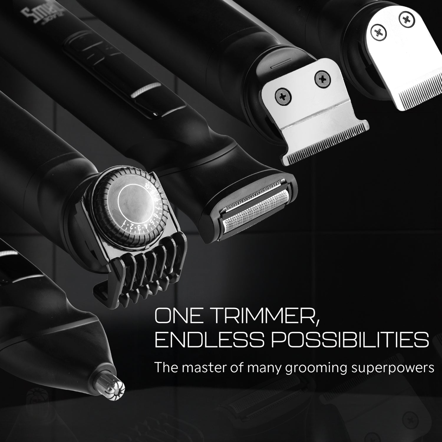 Zlade Jaws Alpha Rechargeable All-in-One Beard Trimmer | 4 Interchangeable Heads | 19+4 Length Settings | IPX-7 Waterproof - ZLADE
