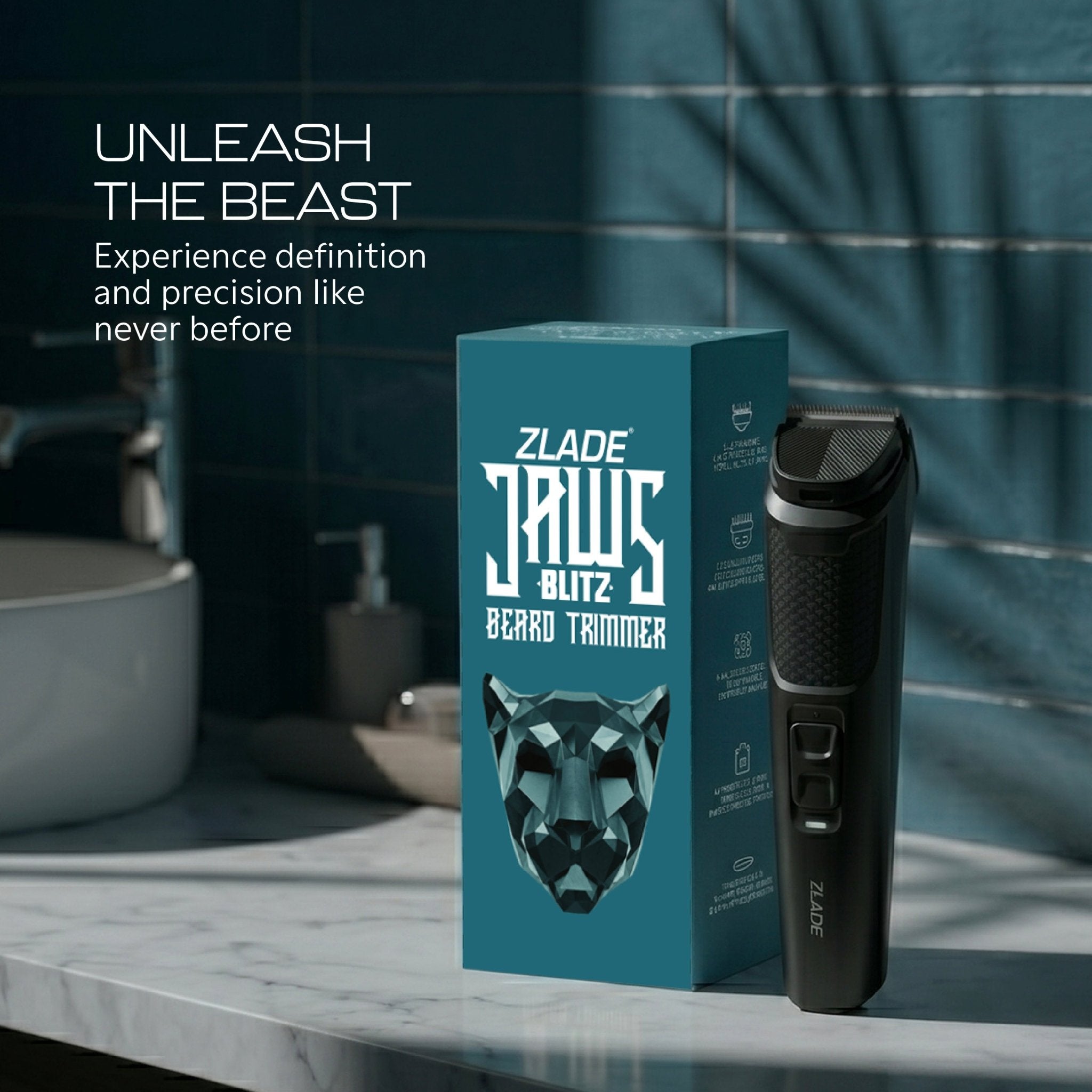 Zlade Jaws Blitz Beard Trimmer With 6 Length Settings | Self-Sharpening Blades | Long Runtime | Convenient USB-C Charging - ZLADE