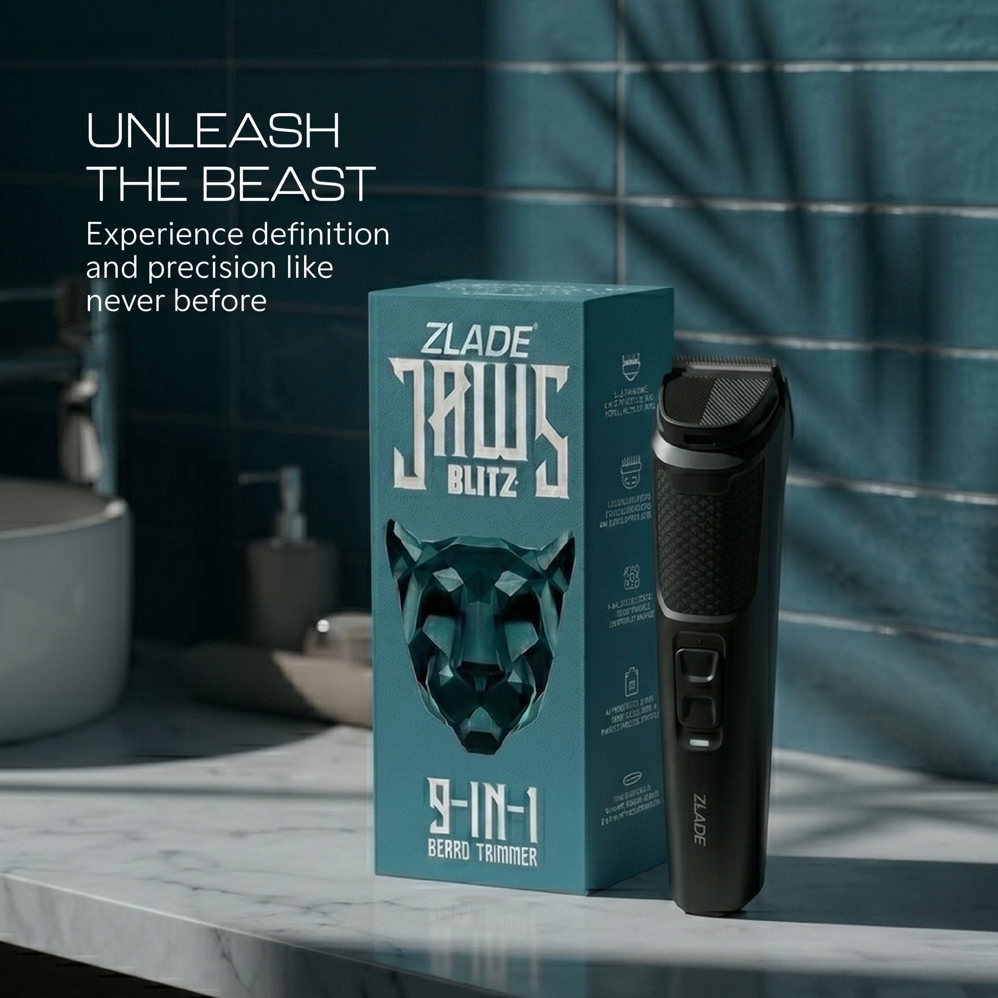 Zlade Jaws Blitz 9-in-1 Ultra-Precision Beard Trimmer | 40+6 Length Settings | Self-Sharpening Blades | USB-C Charging - Beard Trimmer - ZLADE