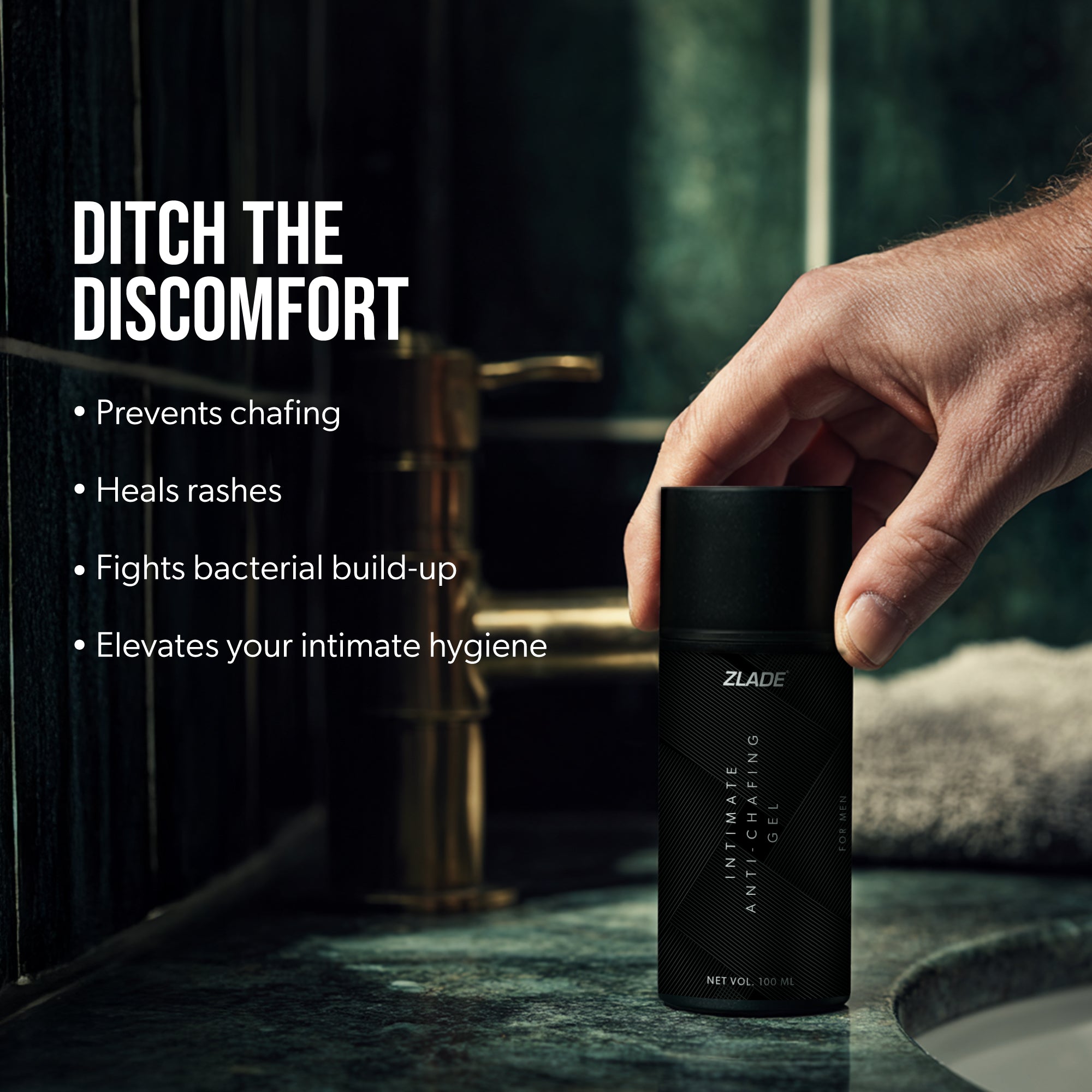 Zlade Anti-Chafing Gel for Men | Antibacterial | Antifungal | Alcohol-Free | For Impeccable Below-the-Belt Hygiene | 100 ml