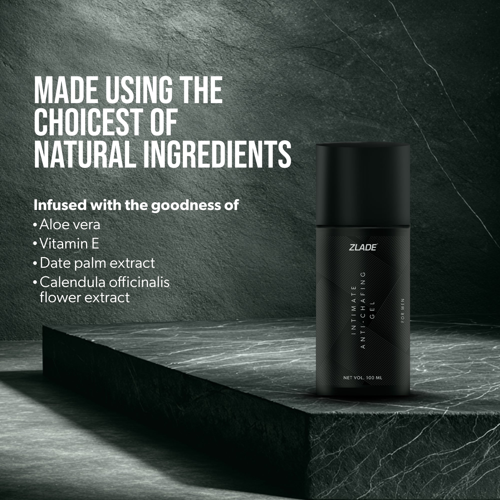 Zlade Anti-Chafing Gel for Men | Antibacterial | Antifungal | Alcohol-Free | For Impeccable Below-the-Belt Hygiene | 100 ml