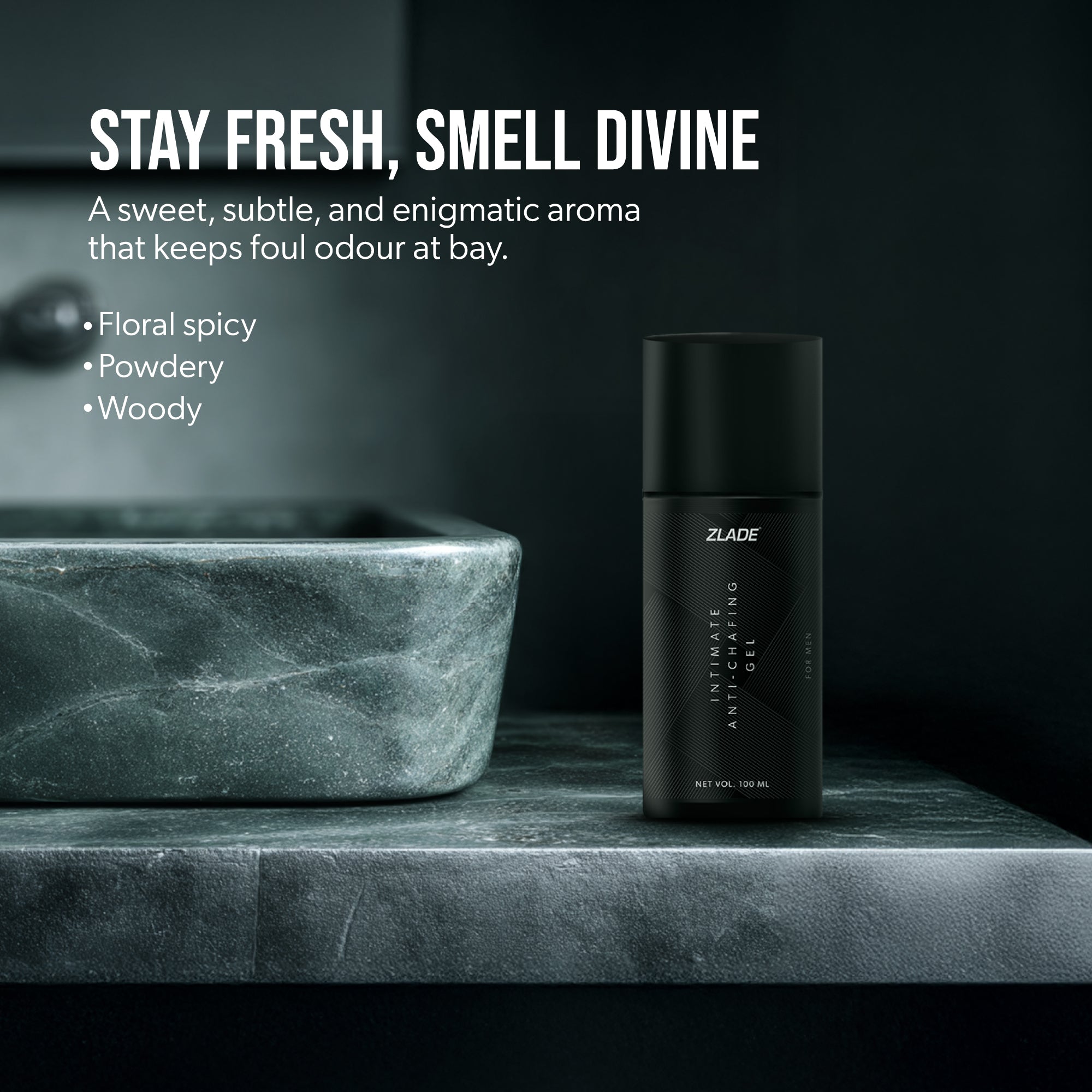 Zlade Anti-Chafing Gel for Men | Antibacterial | Antifungal | Alcohol-Free | For Impeccable Below-the-Belt Hygiene | 100 ml