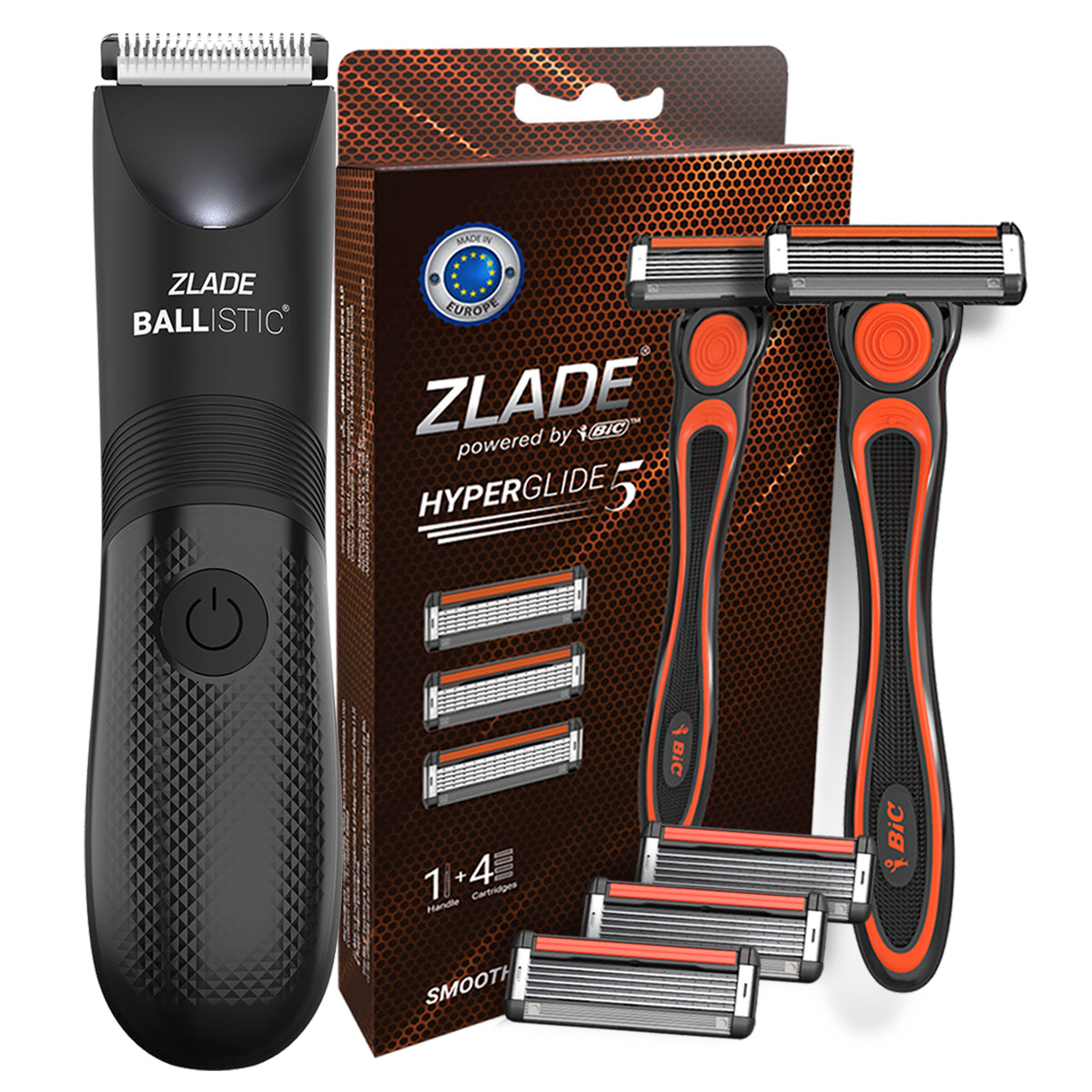 Zlade Ballistic Lite Trimmer & Zlade HyperGlide5 Shaving Razor-Cartridge Combo