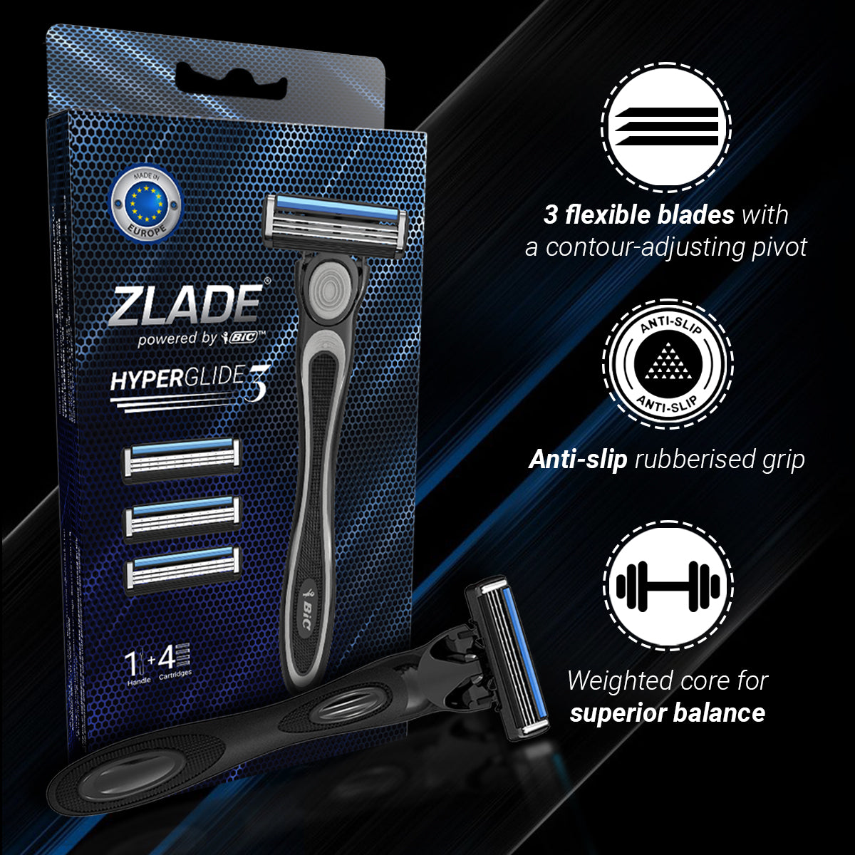 Zlade Ballistic Turbo 3.0 Full-Body Trimmer & Zlade HyperGlide3 Shaving Razor-Cartridge Combo