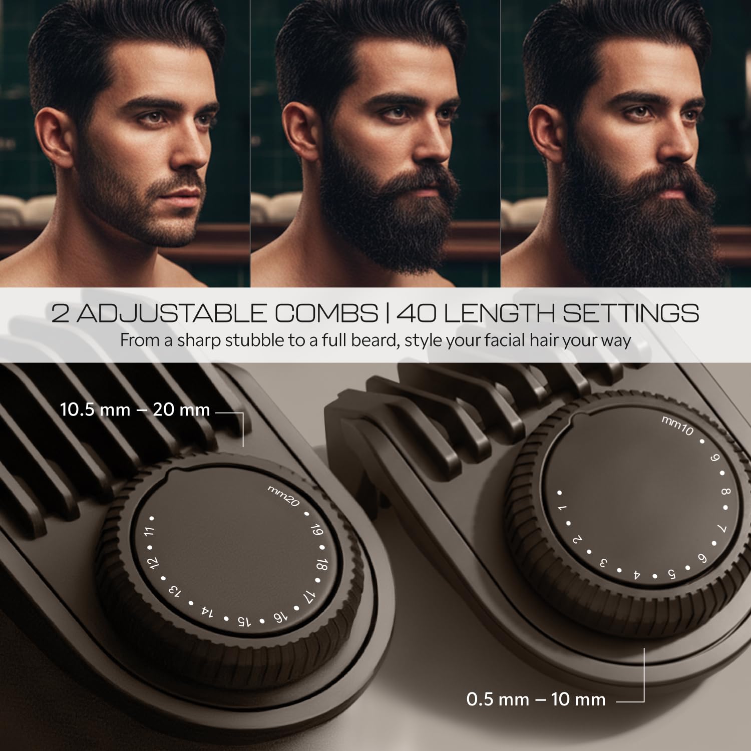 Zlade Jaws Blitz 9-in-1 Beard Trimmer ZBLT9 - 2 adjustable dial combs 0.5mm to 20mm