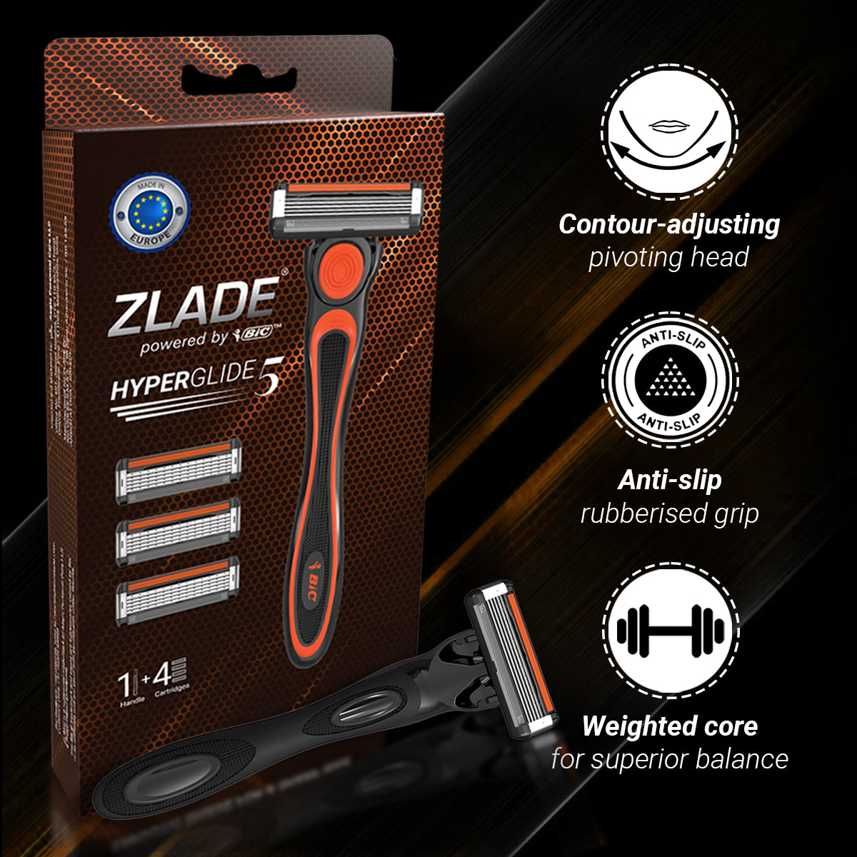 Zlade Ballistic Lite Trimmer & Zlade HyperGlide5 Shaving Razor-Cartridge Combo