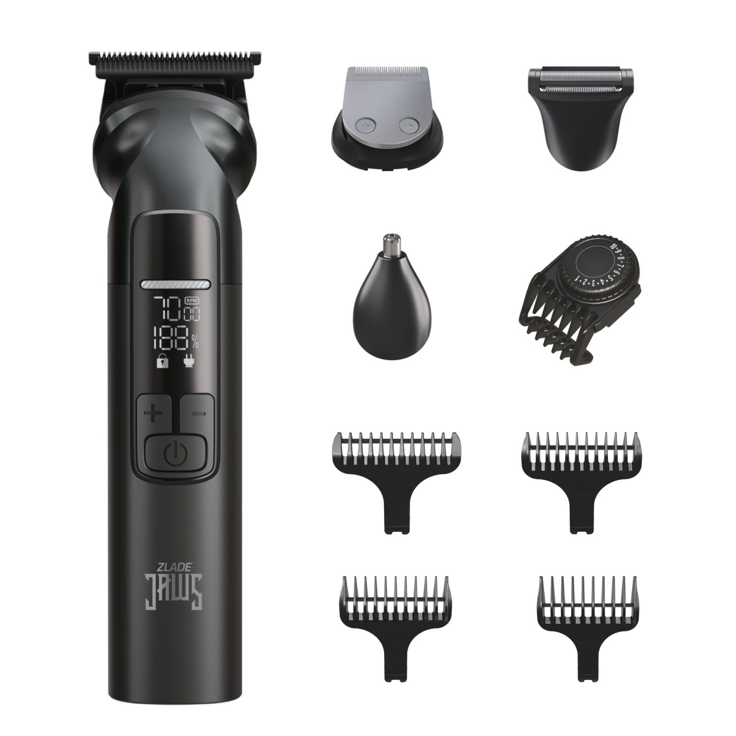 Zlade Jaws Alpha Rechargeable All - in - One Beard Trimmer | 4 Interchangeable Heads | 19+4 Length Settings | IPX - 7 Waterproof - ZLADE
