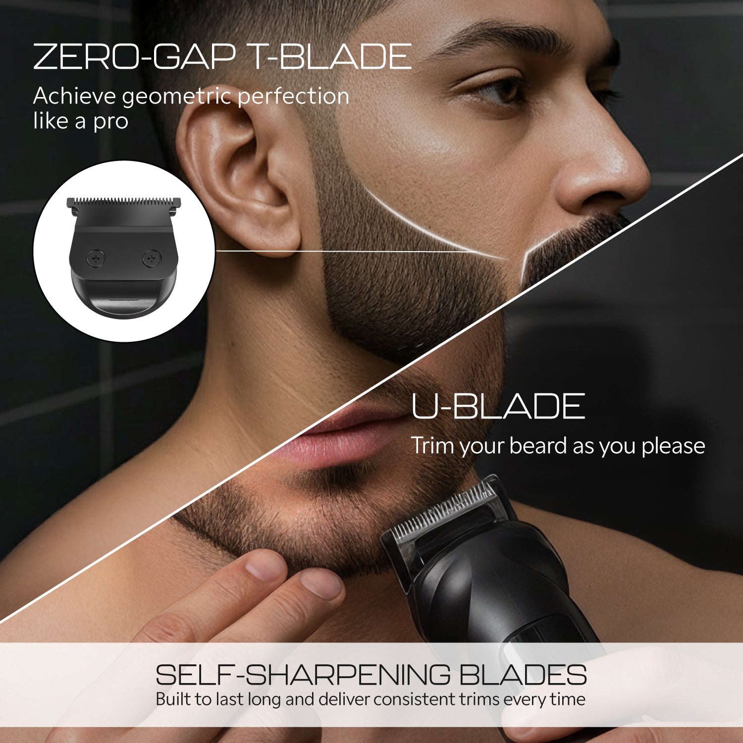 Zlade Jaws Alpha Rechargeable All-in-One Beard Trimmer | 4 Interchangeable Heads | 19+4 Length Settings | IPX-7 Waterproof