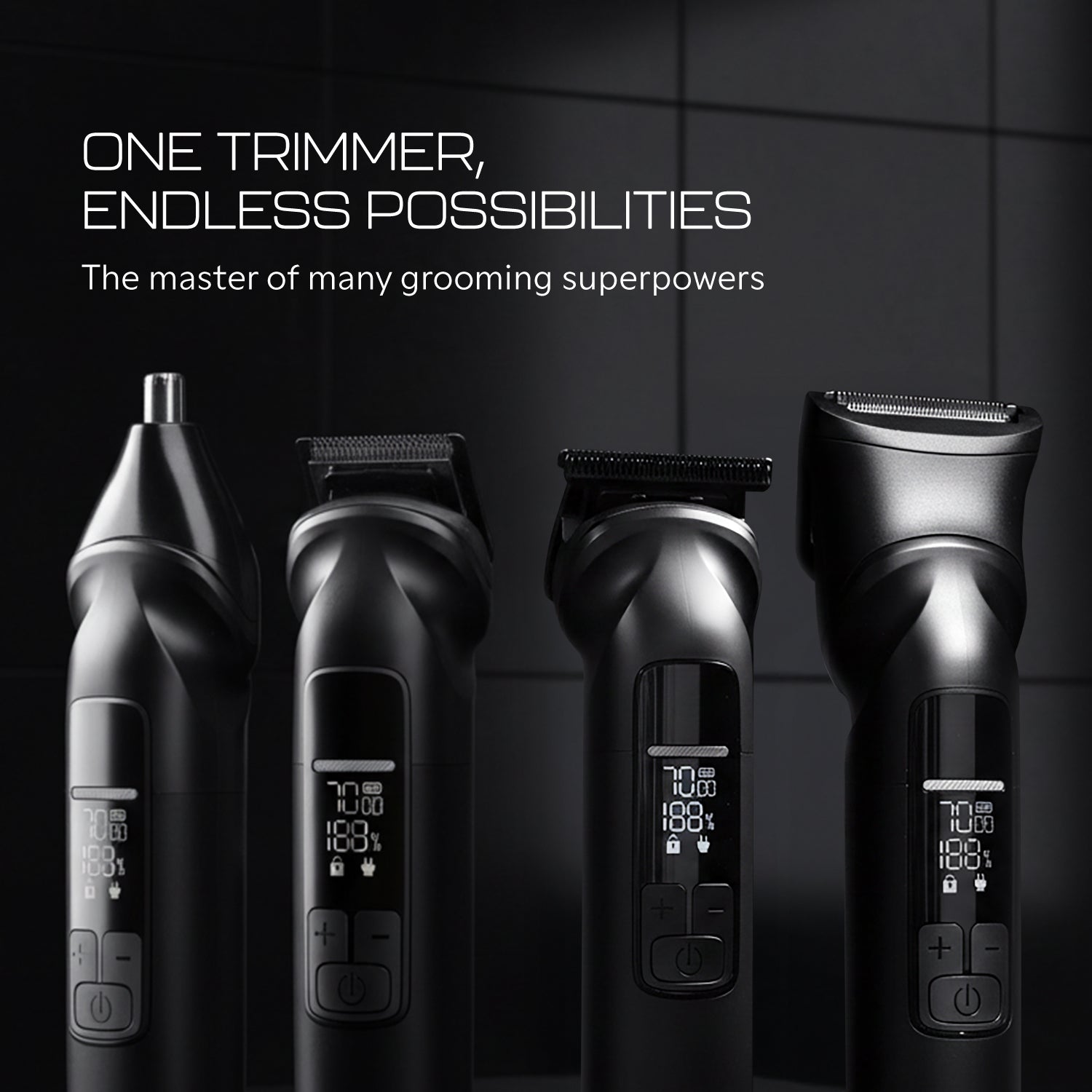 Zlade Jaws Alpha Rechargeable All-in-One Beard Trimmer | 4 Interchangeable Heads | 19+4 Length Settings | IPX-7 Waterproof