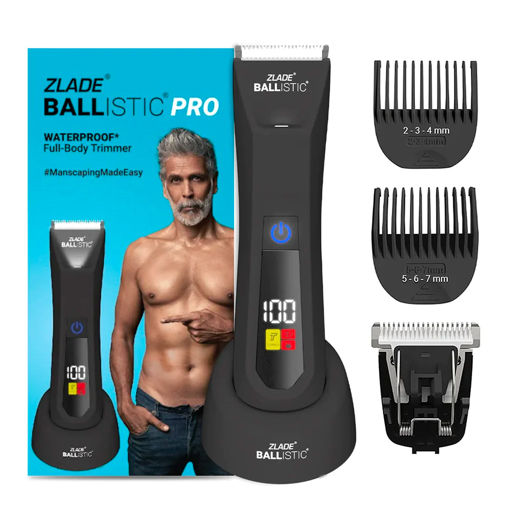 Zlade Ballistic Pro Full-Body Manscaping Trimmer with Extra Cutter Head | Beard, Body, Pubic Hair | 1 Trimmer + 1 Head
