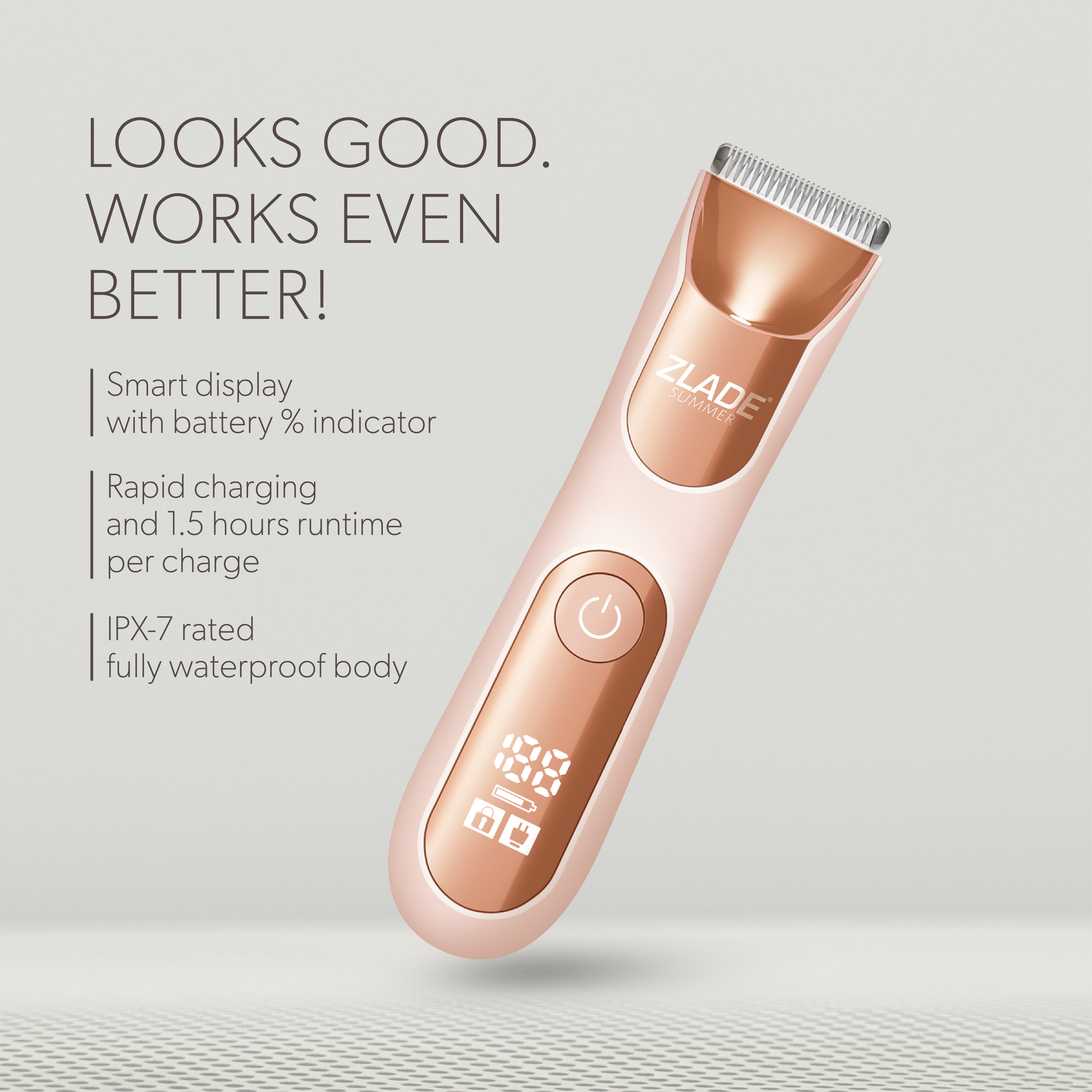 Zlade Summer Pro Intimate Body Trimmer for Women | Rechargeable | Soft Ceramic Blades | Waterproof | Digital Display