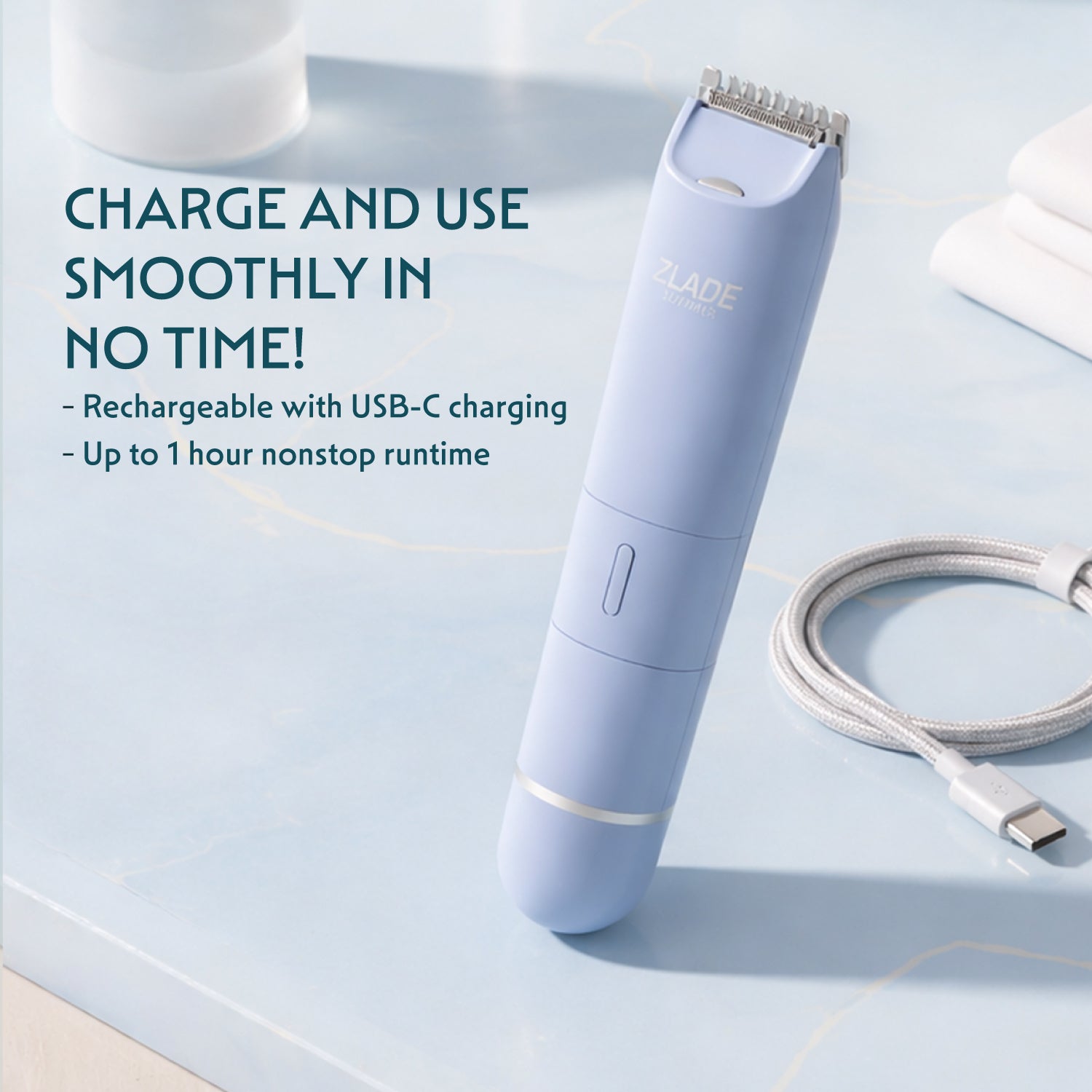 Zlade Summer Vacay | 2-in-1 Rechargeable Bikini Trimmer & Face Shaver for Women