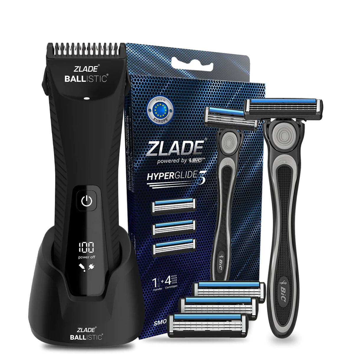 Zlade Ballistic Turbo 3.0 Full-Body Trimmer & Zlade HyperGlide3 Shaving Razor-Cartridge Combo