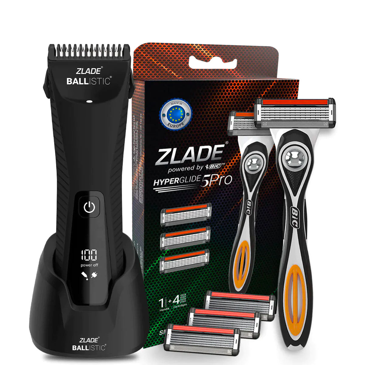 Zlade Ballistic Turbo 3.0 Full-Body Trimmer & Zlade HyperGlide5 Pro Shaving Razor-Cartridge Combo