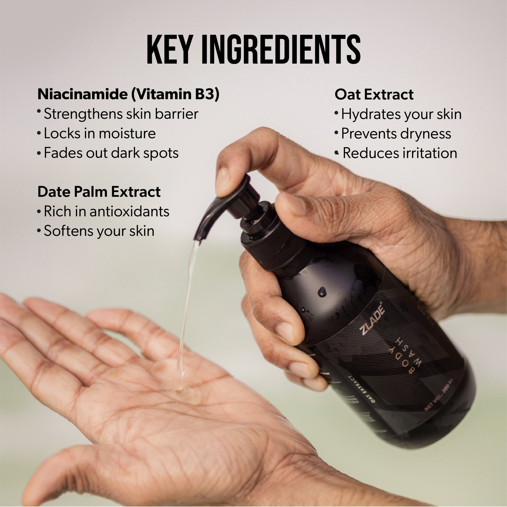 Zlade Body Wash for Men with Niacinamide & Oat Extract | Soothing & Hydrating | Sulfate-free 200 ml - Skin Care - ZLADE