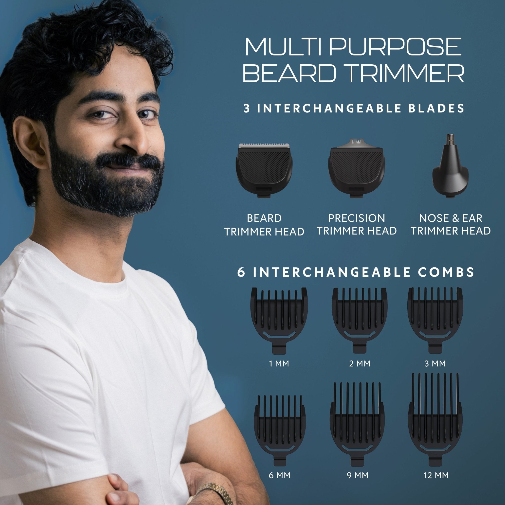 Zlade Jaws Blitz All-Purpose Beard Trimmer | Men's Multigrooming Kit With 6 Combs & 3 Interchangeable Heads | Beard, Nose, Ear & More - Beard Trimmer - ZLADE