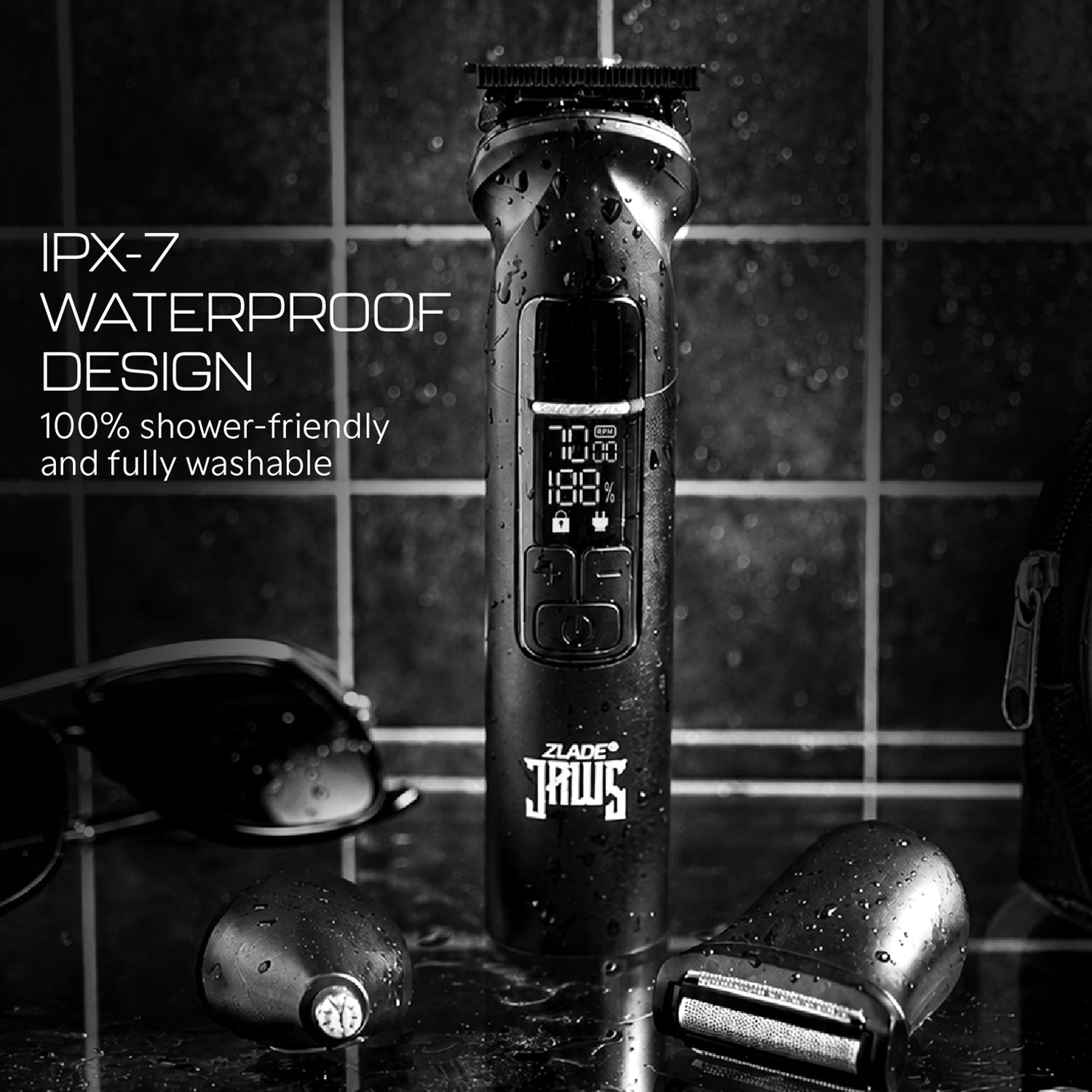 Zlade Jaws Alpha Rechargeable All-in-One Beard Trimmer | 4 Interchangeable Heads | 19+4 Length Settings | IPX-7 Waterproof - ZLADE