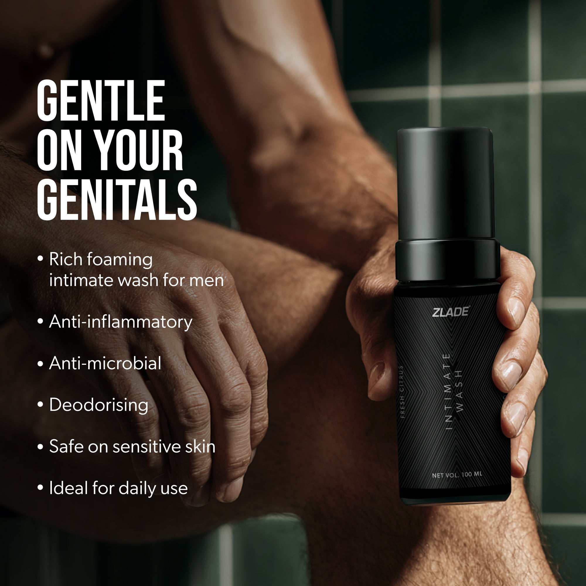 Zlade Intimate Wash for Men | Fresh Citrus Foaming Wash for Impeccable Below-the-Belt Hygiene | 100 ml