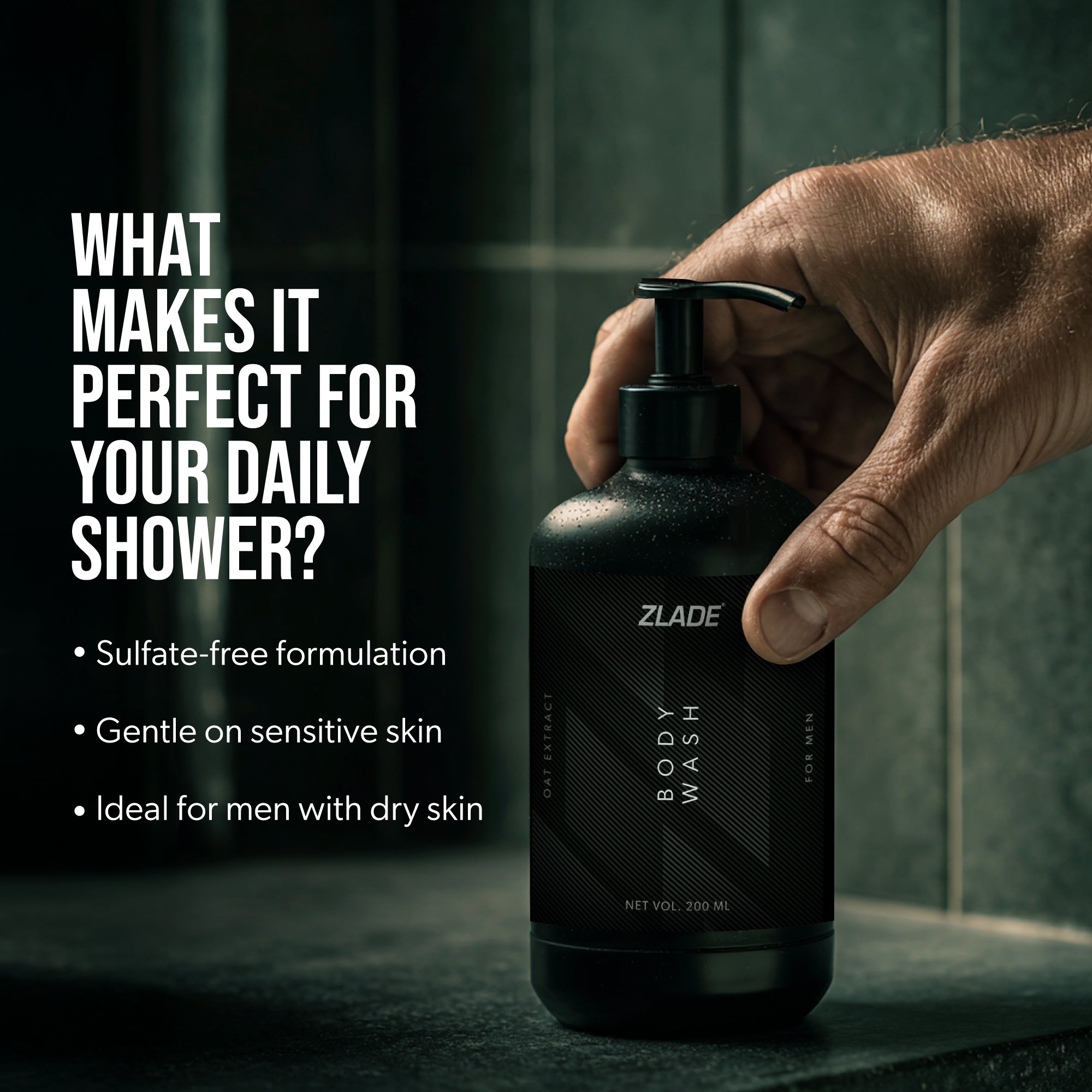 Zlade Body Wash for Men with Niacinamide & Oat Extract | Soothing & Hydrating | Sulfate-free 200 ml