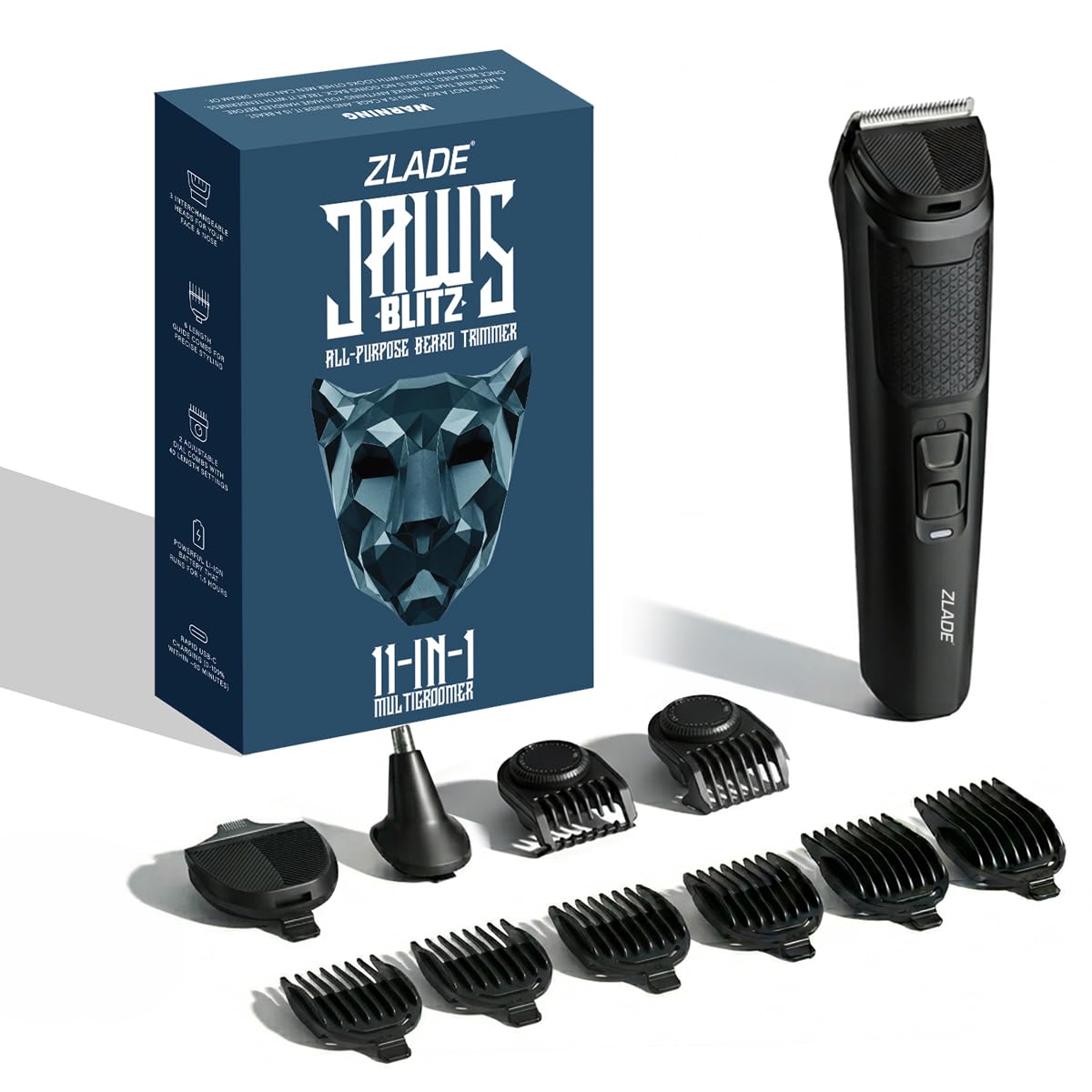 Zlade Jaws Blitz 11-in-1 All in One Trimmer ZBLMG11 - 40 length settings, 3 heads, black