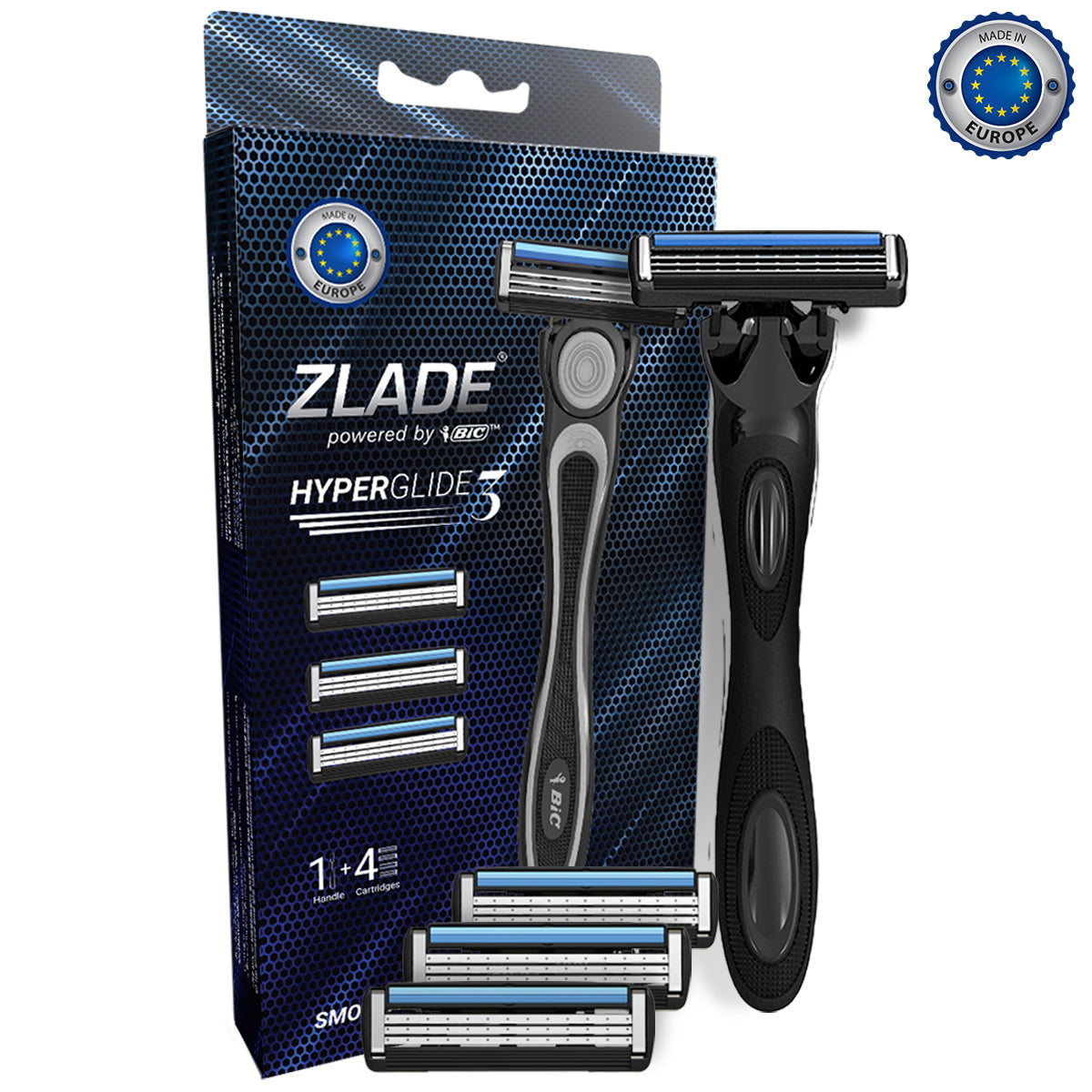 Zlade HyperGlide3 Advanced Shaving System for Men - 1 Razor Handle + 4 Cartridges
