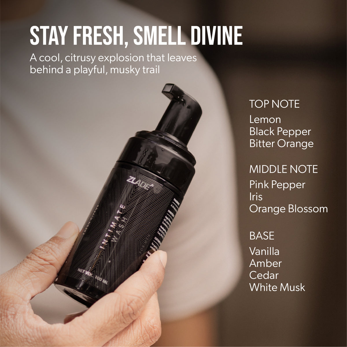 🎁 Zlade Intimate Wash for Men | Fresh Citrus Foaming Wash for Impeccable Below-the-Belt Hygiene | 100 ml - ZLADE