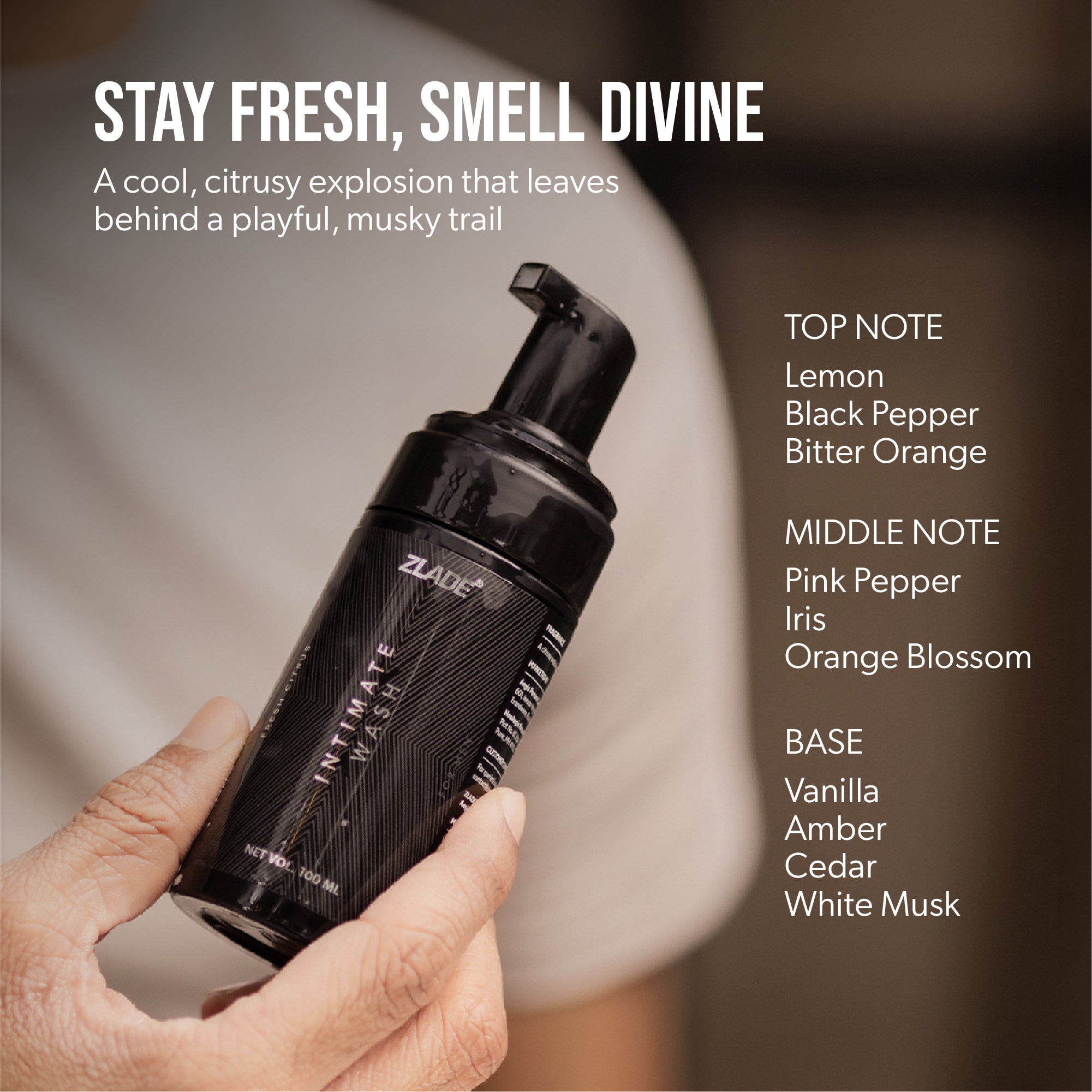 Zlade Intimate Wash for Men | Fresh Citrus Foaming Wash for Impeccable Below-the-Belt Hygiene | 100 ml - Intimate Hygiene - ZLADE