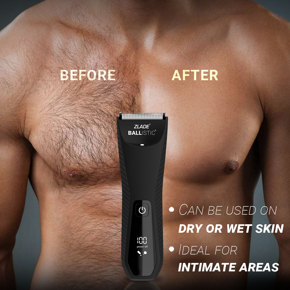 Zlade Ballistic TURBO 3.0 Manscaping Full-Body Trimmer with Extra Head | Beard, Body, Pubic Hair | 1 Trimmer + 1 Head