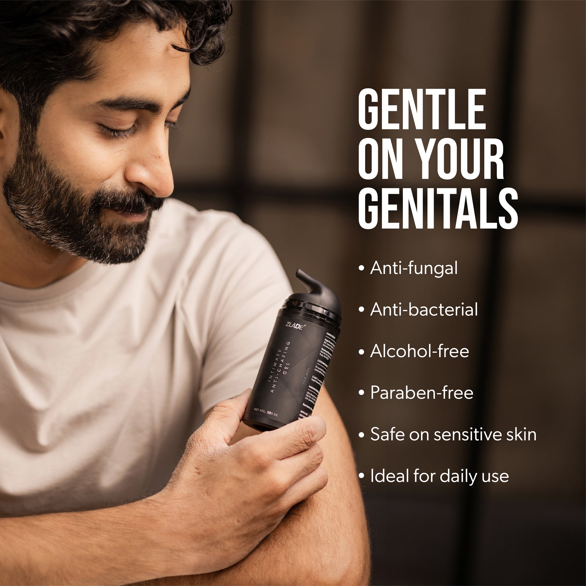 Zlade Anti-Chafing Gel for Men | Antibacterial | Antifungal | Alcohol-Free | For Impeccable Below-the-Belt Hygiene | 100 ml - Intimate Hygiene - ZLADE