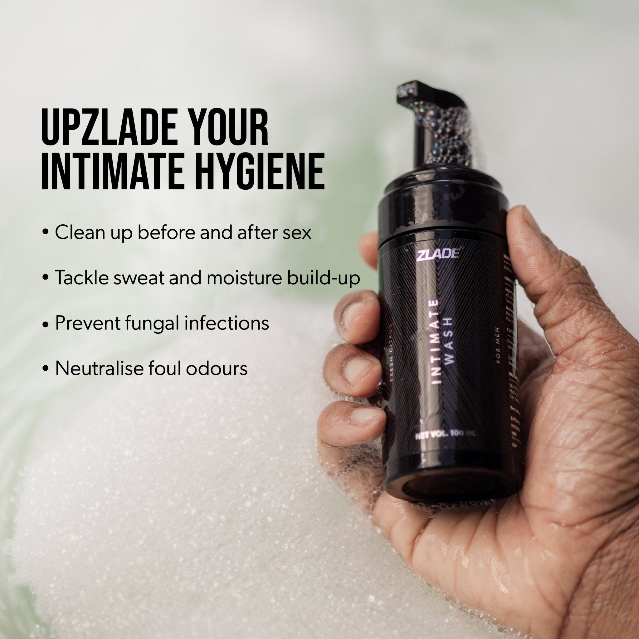 Zlade Intimate Wash for Men | Fresh Citrus Foaming Wash for Impeccable Below-the-Belt Hygiene | 100 ml - Intimate Hygiene - ZLADE