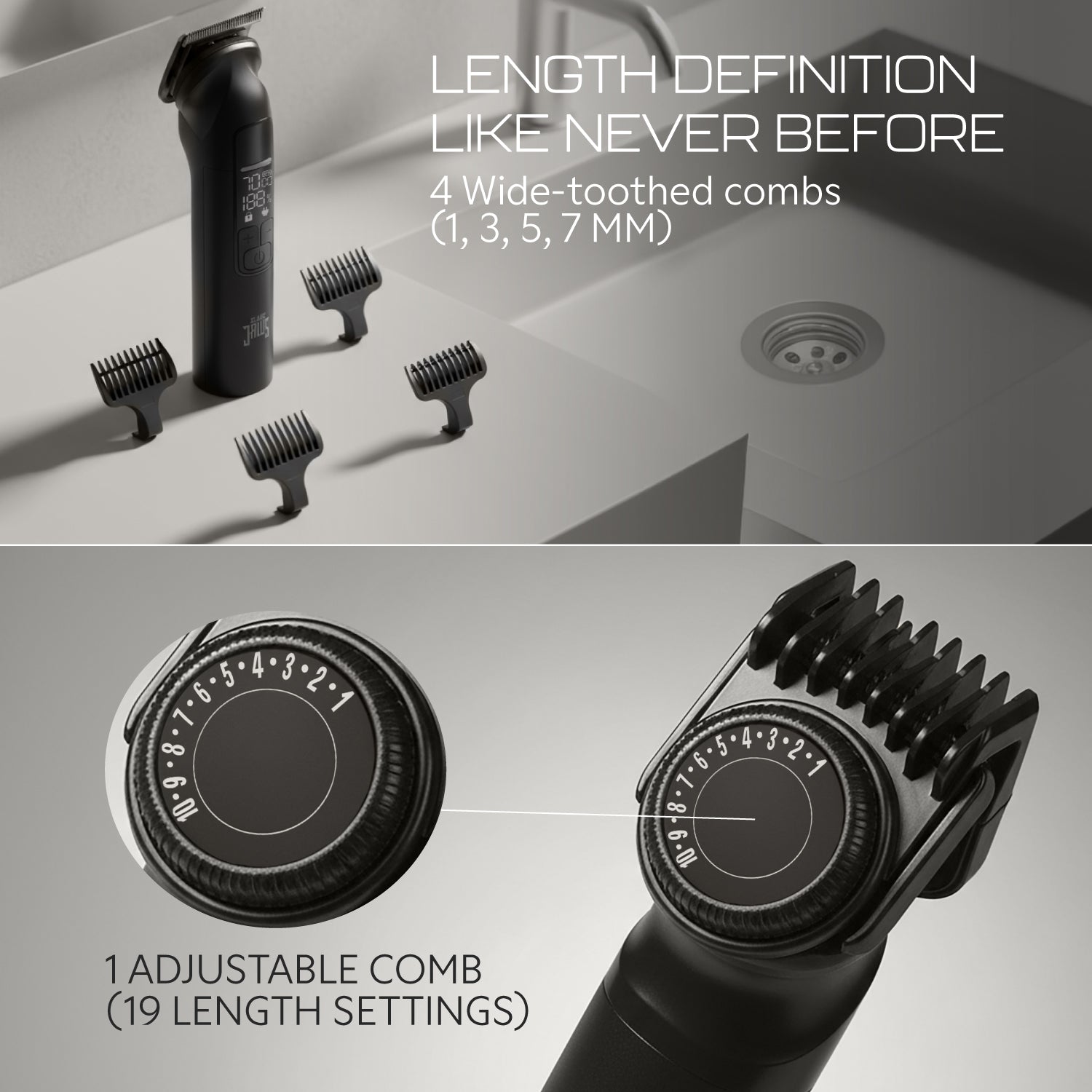 Zlade Jaws Alpha Rechargeable All-in-One Beard Trimmer | 4 Interchangeable Heads | 19+4 Length Settings | IPX-7 Waterproof