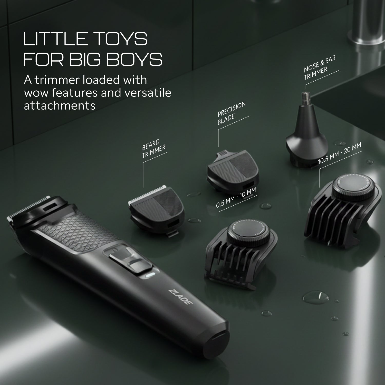 Zlade Jaws Blitz Rechargeable All-Purpose Beard Trimmer | 40 Length Settings | 3 Interchangeable Heads