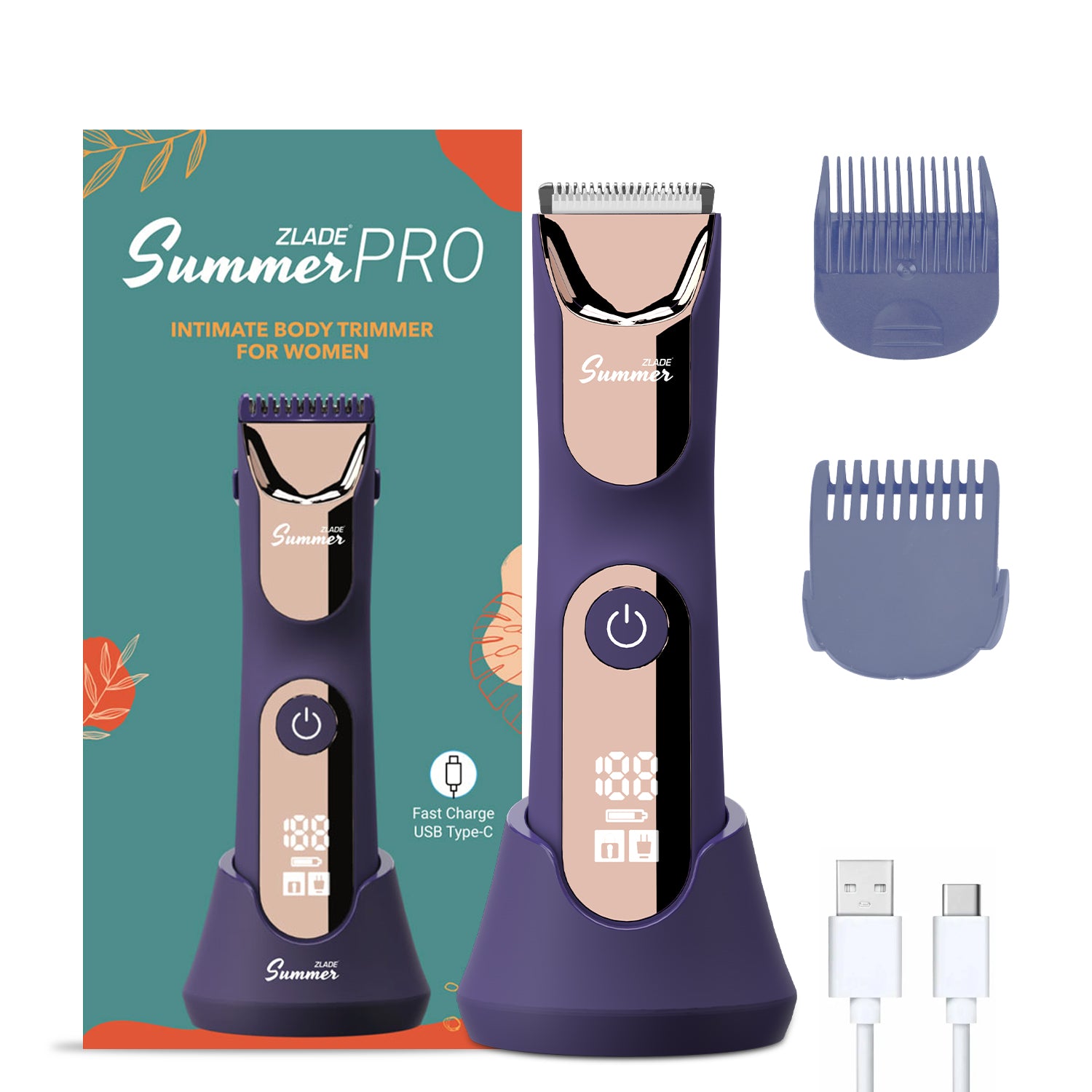 Zlade Summer Pro Intimate Body Trimmer for Women | Rechargeable | Soft Ceramic Blades | Waterproof | Digital Display