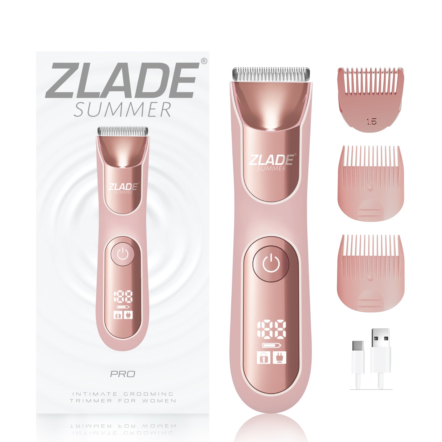 Zlade Summer Pro Intimate Body Trimmer for Women | Rechargeable | Soft Ceramic Blades | Waterproof | Digital Display