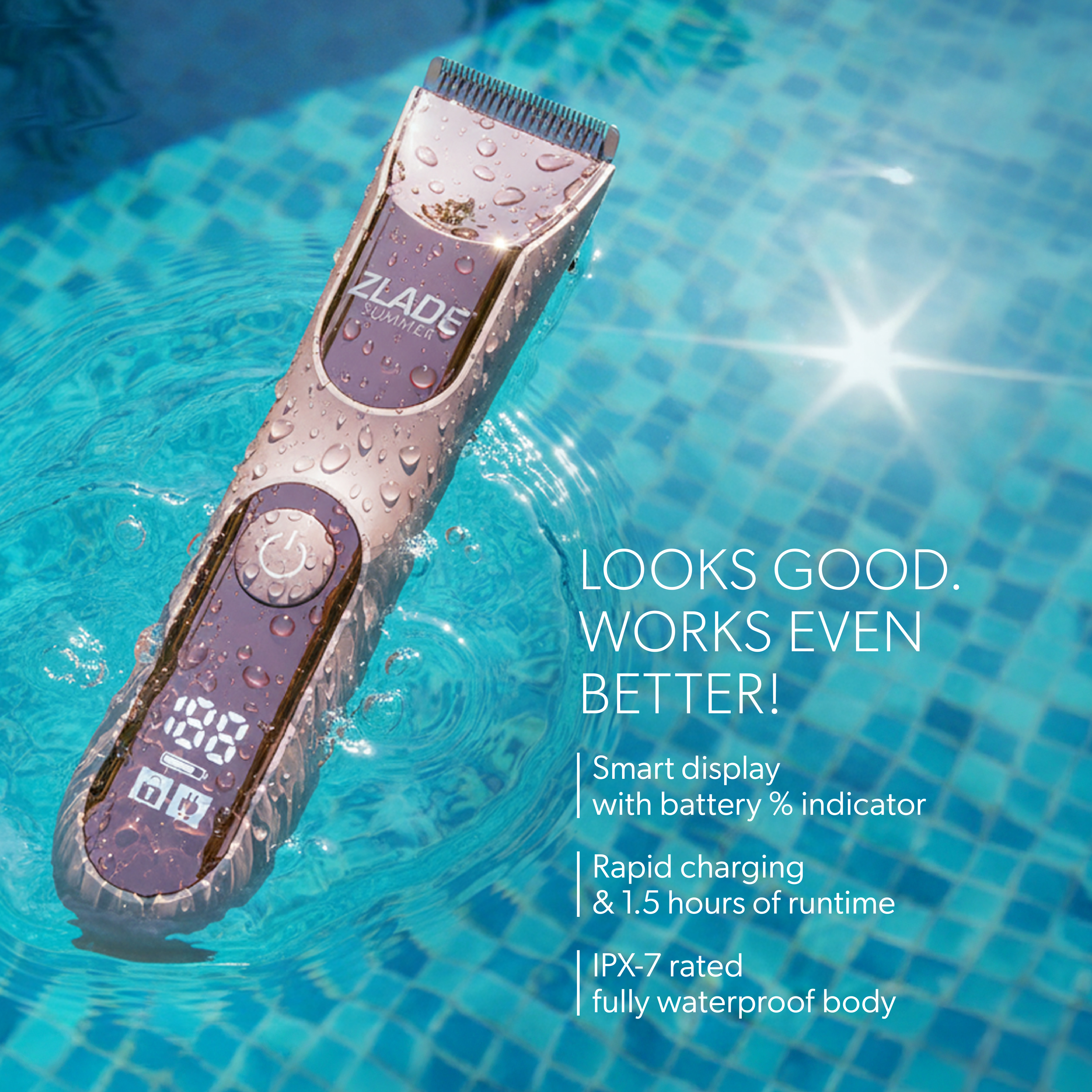 Zlade Summer Pro Intimate Body Trimmer for Women | Rechargeable | Soft Ceramic Blades | Waterproof | Digital Display