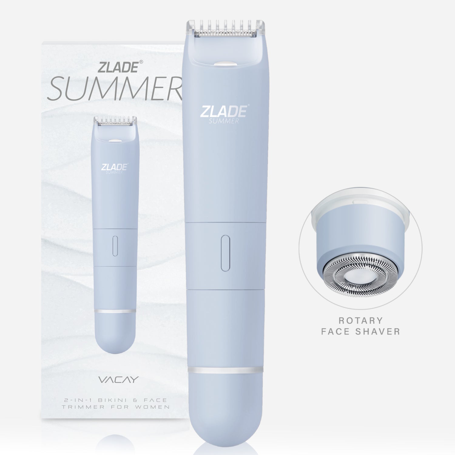 Zlade Summer Vacay | 2-in-1 Rechargeable Bikini Trimmer & Face Shaver for Women