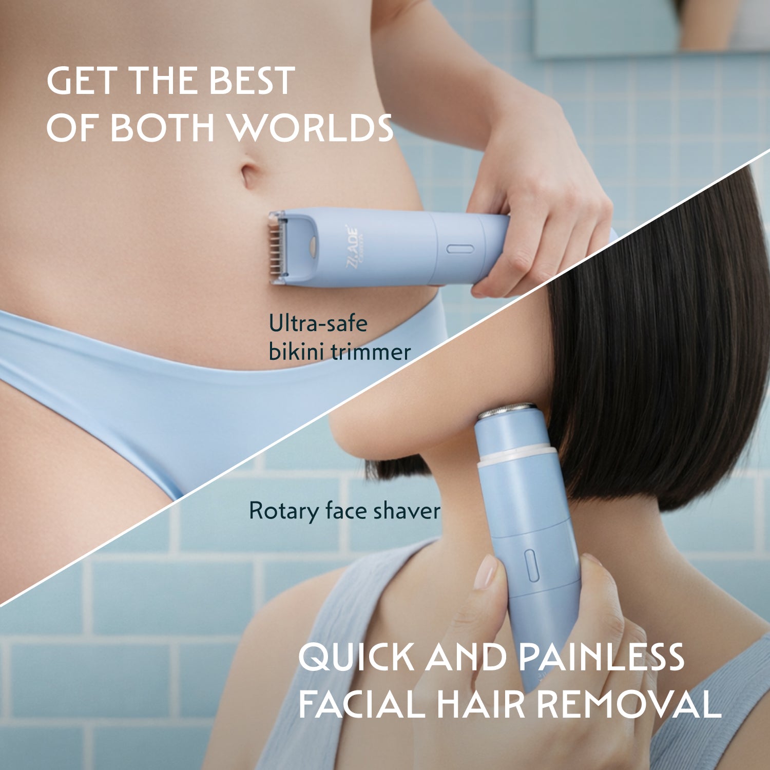 Zlade Summer Vacay | 2-in-1 Rechargeable Bikini Trimmer & Face Shaver for Women