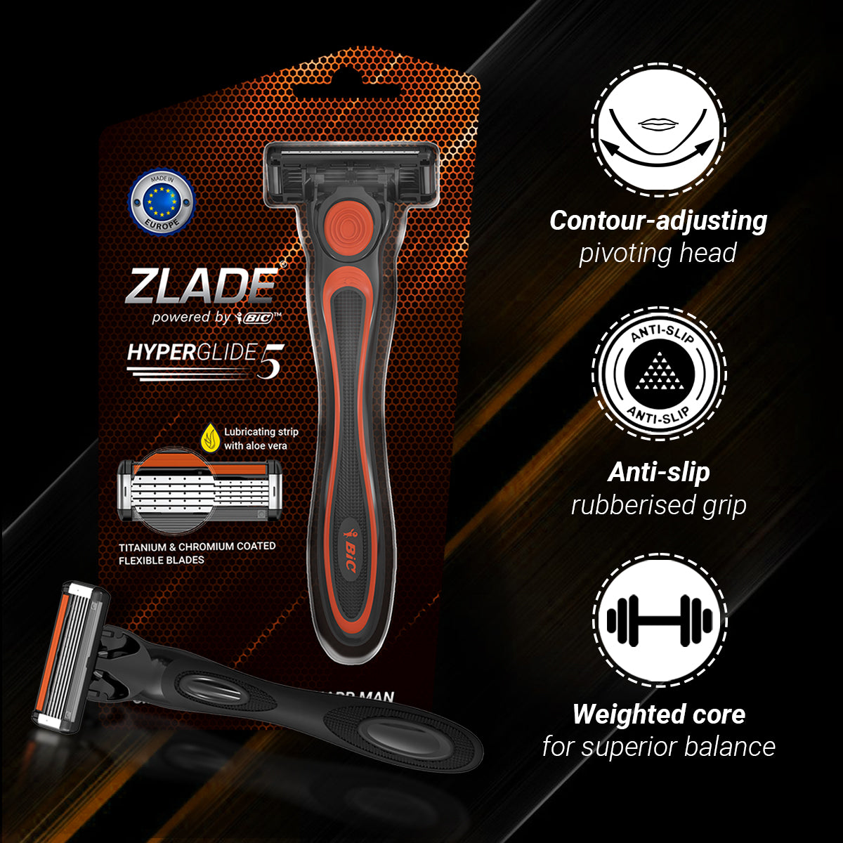 Zlade HyperGlide5 Razor for Men – Powered by Bic