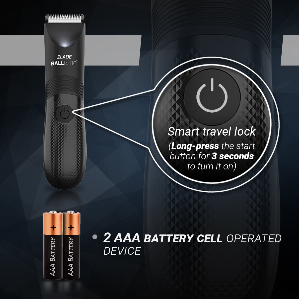 Zlade Ballistic LITE Full-Body Trimmer + 2 Heads | AAA Battery Powered